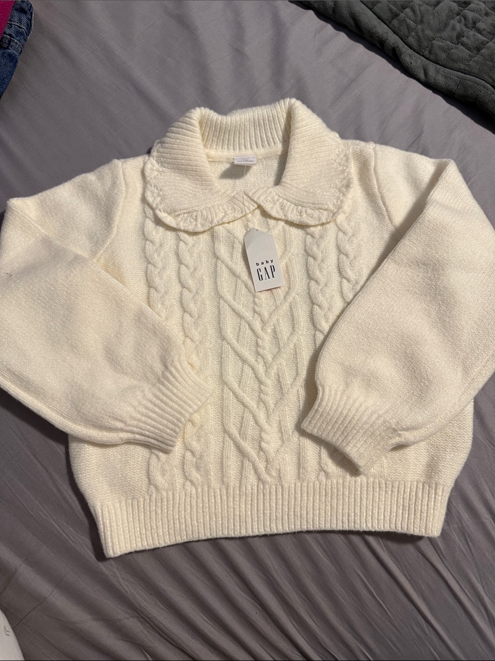 GAP Cream Cable-Knit Sweater with Peter Pan Collar